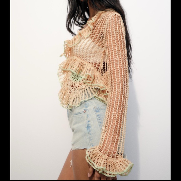 RUFFLED CROCHET KNIT CARDIGAN - Picture 12 of 13